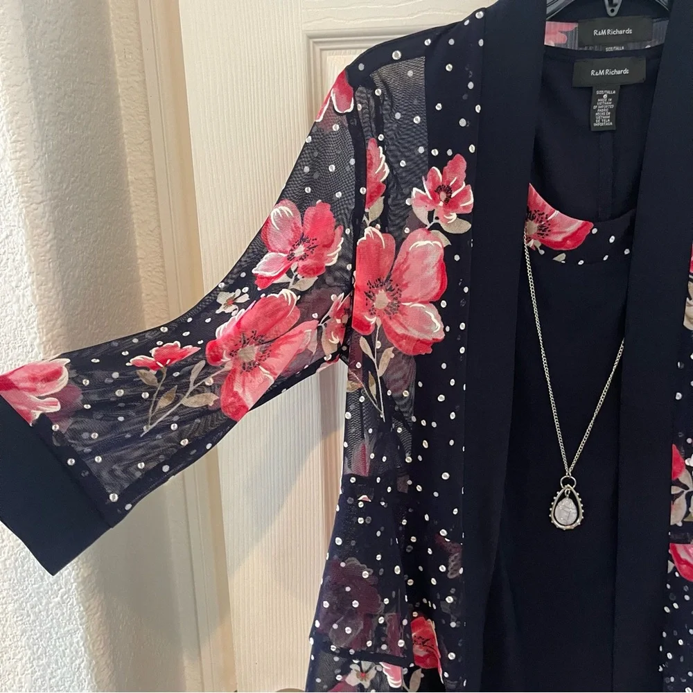R & M Richards Womens Floral Jacket Dress With Removable Necklace